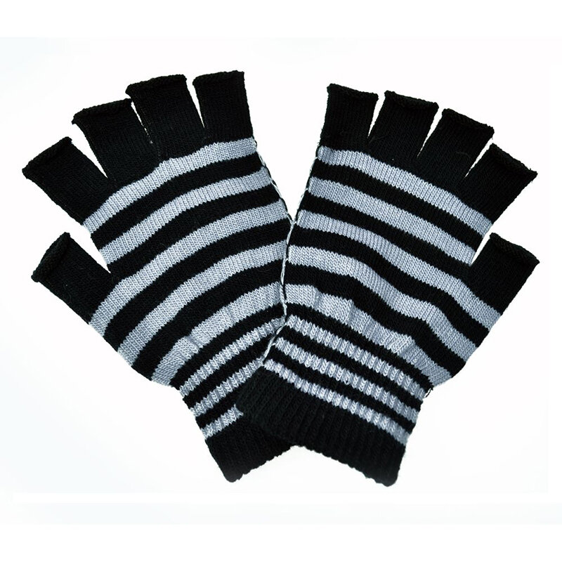 GUANTES MITONES DE RAYAS GRISES Y NEGRAS